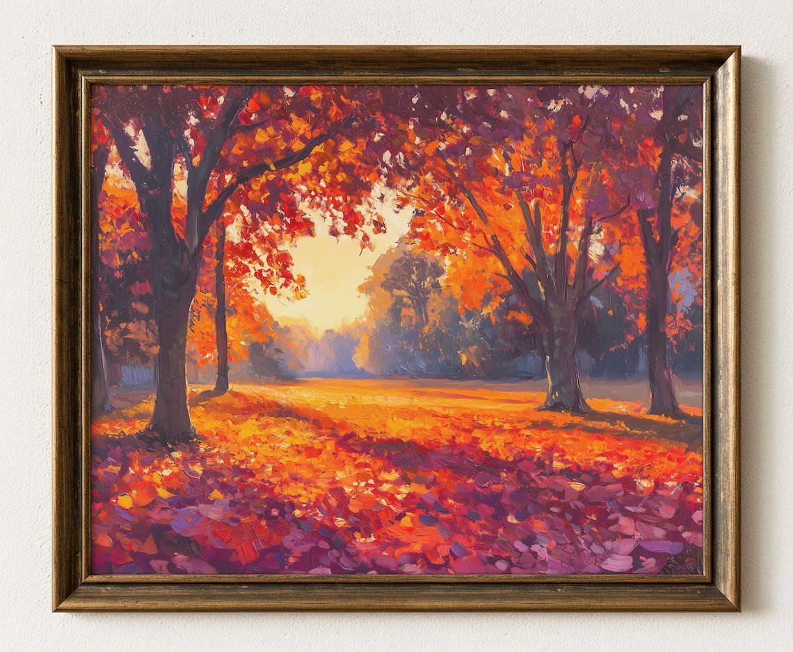 Autumn Sunset Landscape, Rustic Fall Wall Art