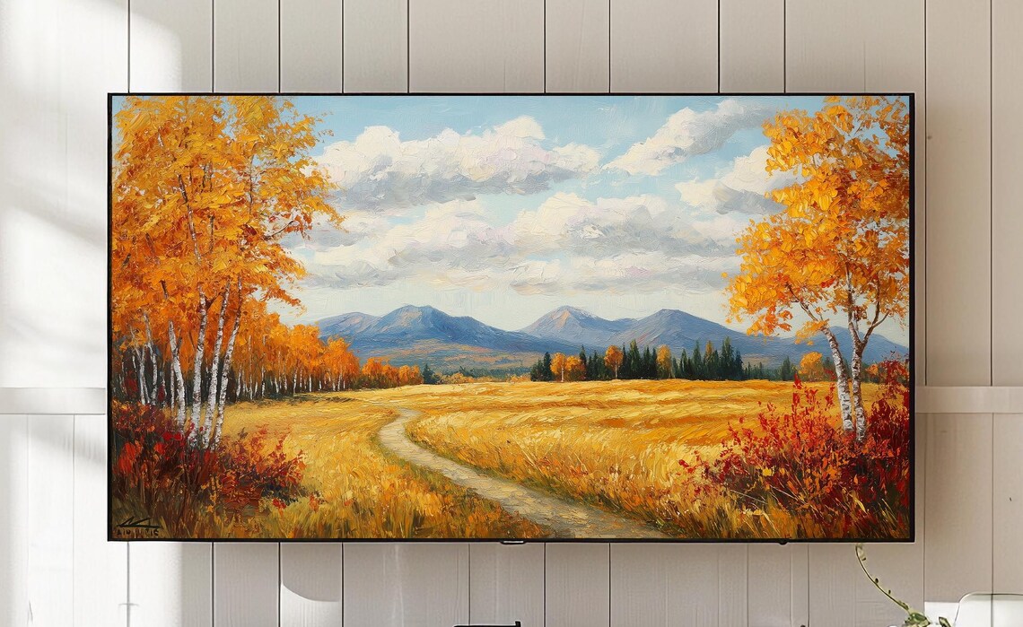 Autumn Countryside Meadow Painting Samsung Frame Tv Art 726