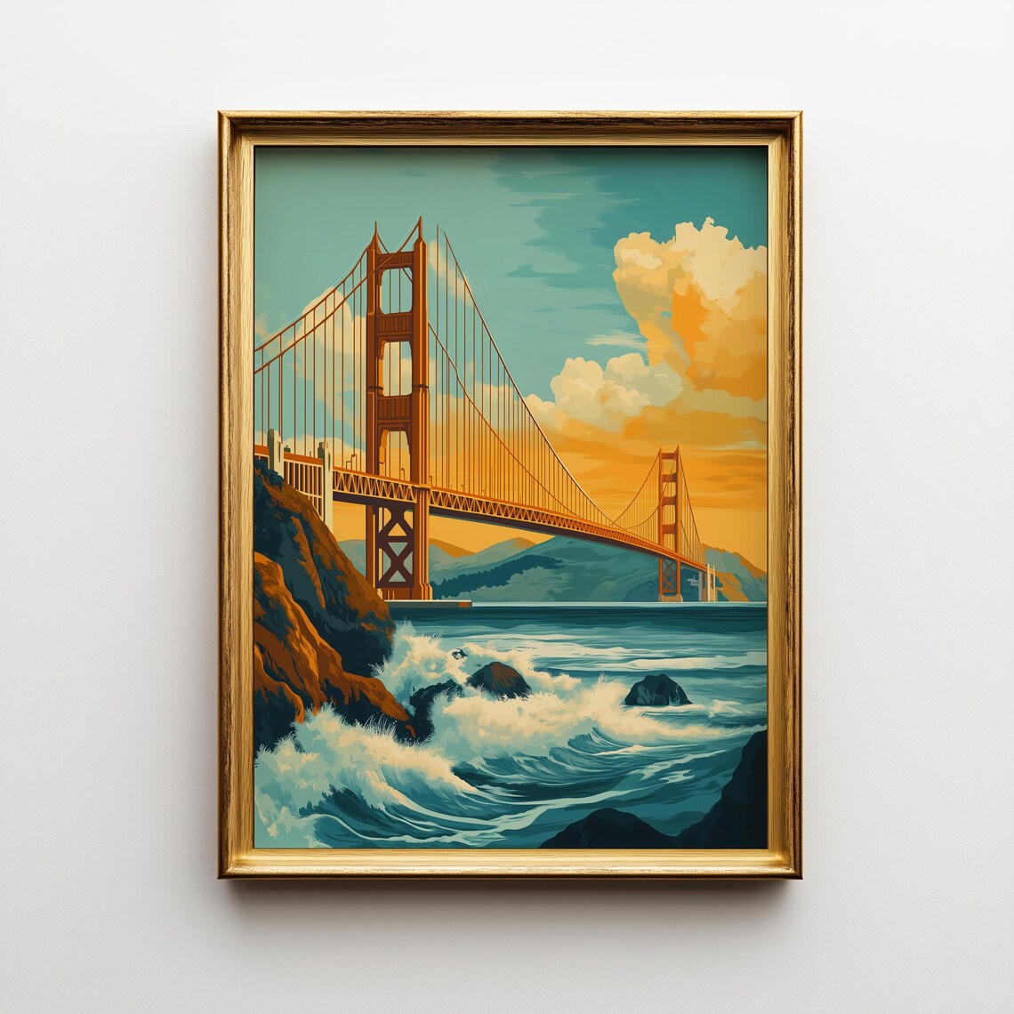 Golden Gate Bridge Fog Vintage San Francisco Travel Poster