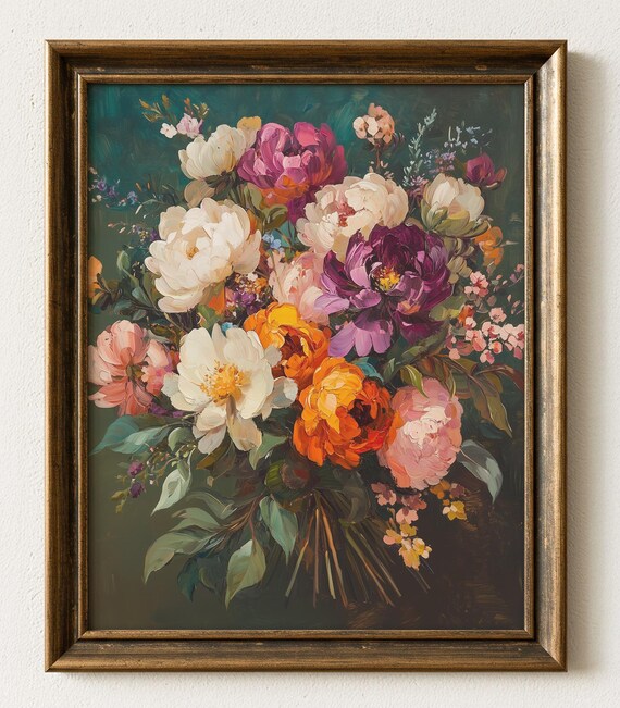 Peonies And Roses Bouquet Art Print Vibrant Floral Painting 951