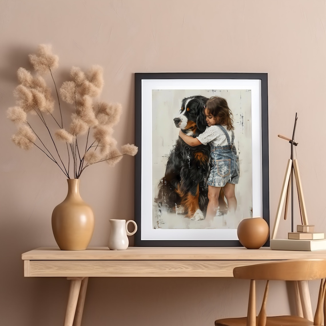 Girl Bernese Mountain Dog Art Print, Nursery Decor - Image 3
