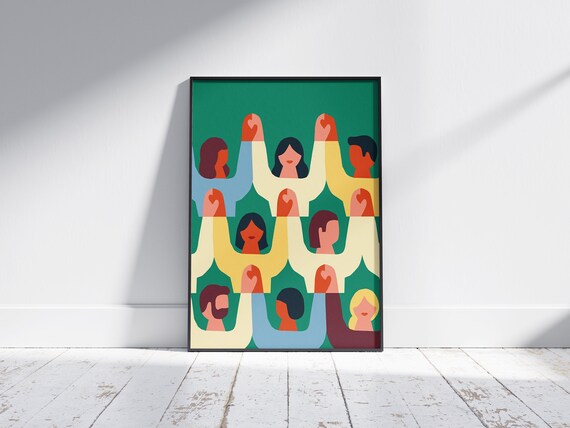Diverse People Raising Hands Together Unity Inclusion Poster
