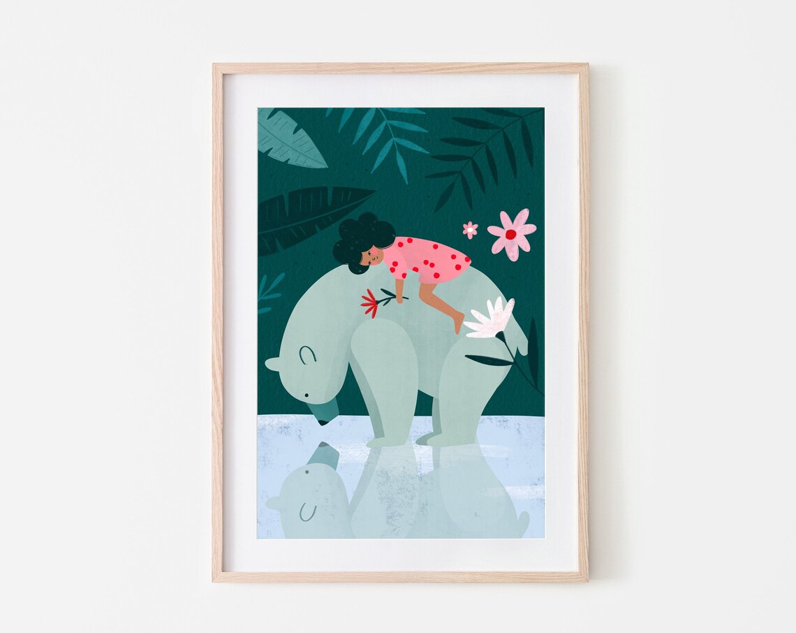 Soley And The Bear Nursery Kids Illustration Art Print