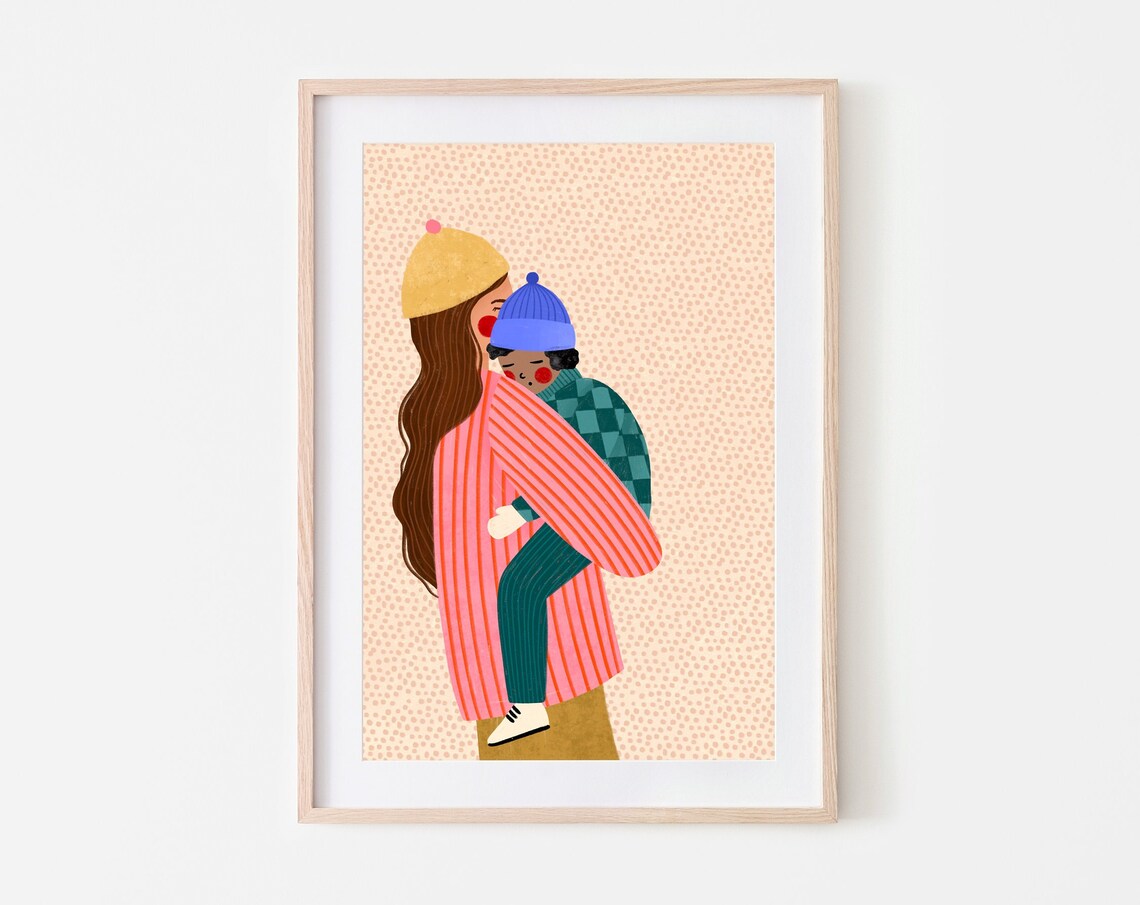 Mum and Boy Motherhood Art Print, Mama Son Poster