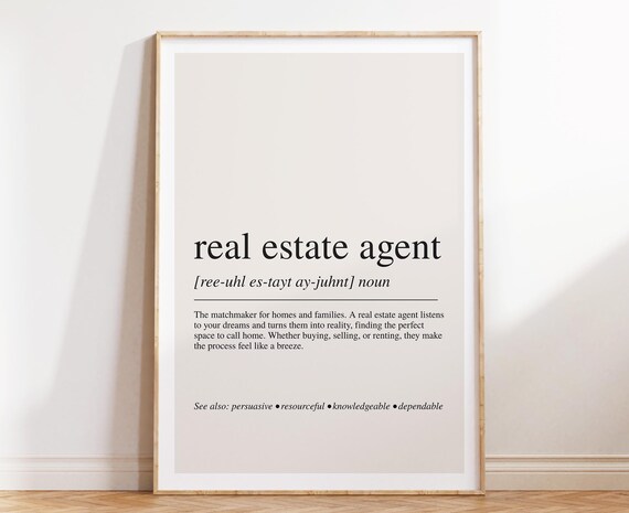 Real Estate Agent Definition Dictionary Style Noun Poster Realtor Gift