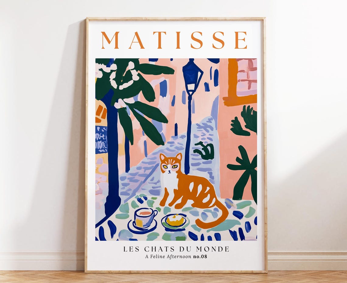 Matisse Style Orange Cat Parisian Cafe Terrace Coffee Poster