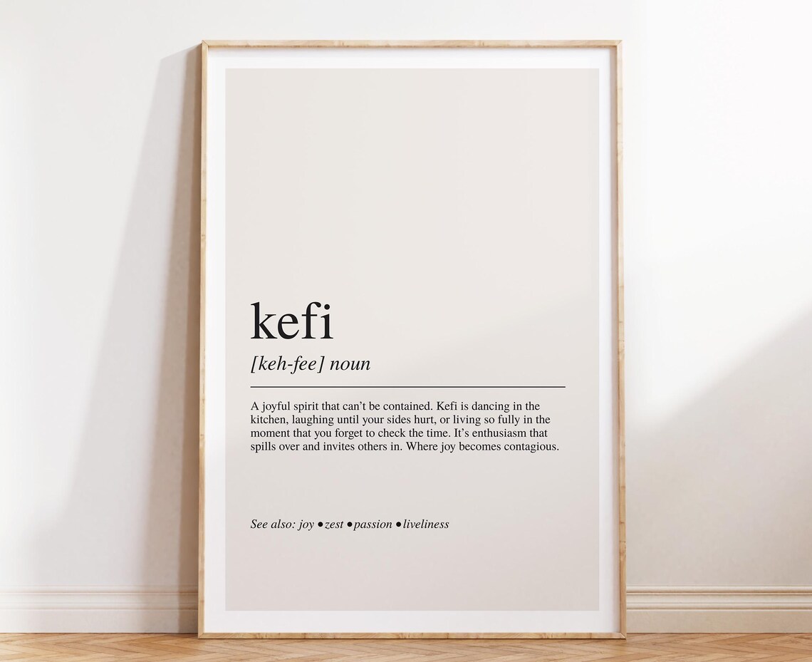 Kefi Definition Greek Joy Spirit Word Art Beige Minimalist Poster
