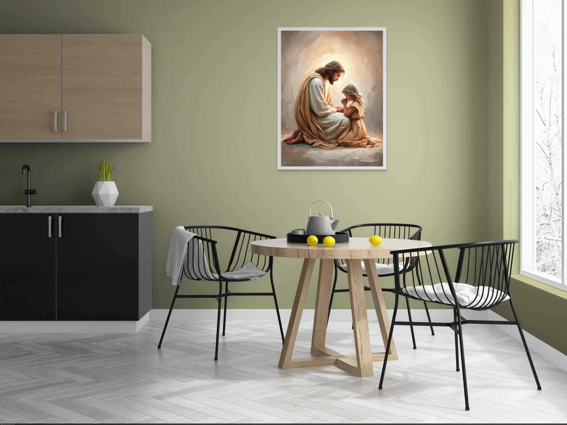 Jesus Praying With Girl, Christian Painting - Image 4