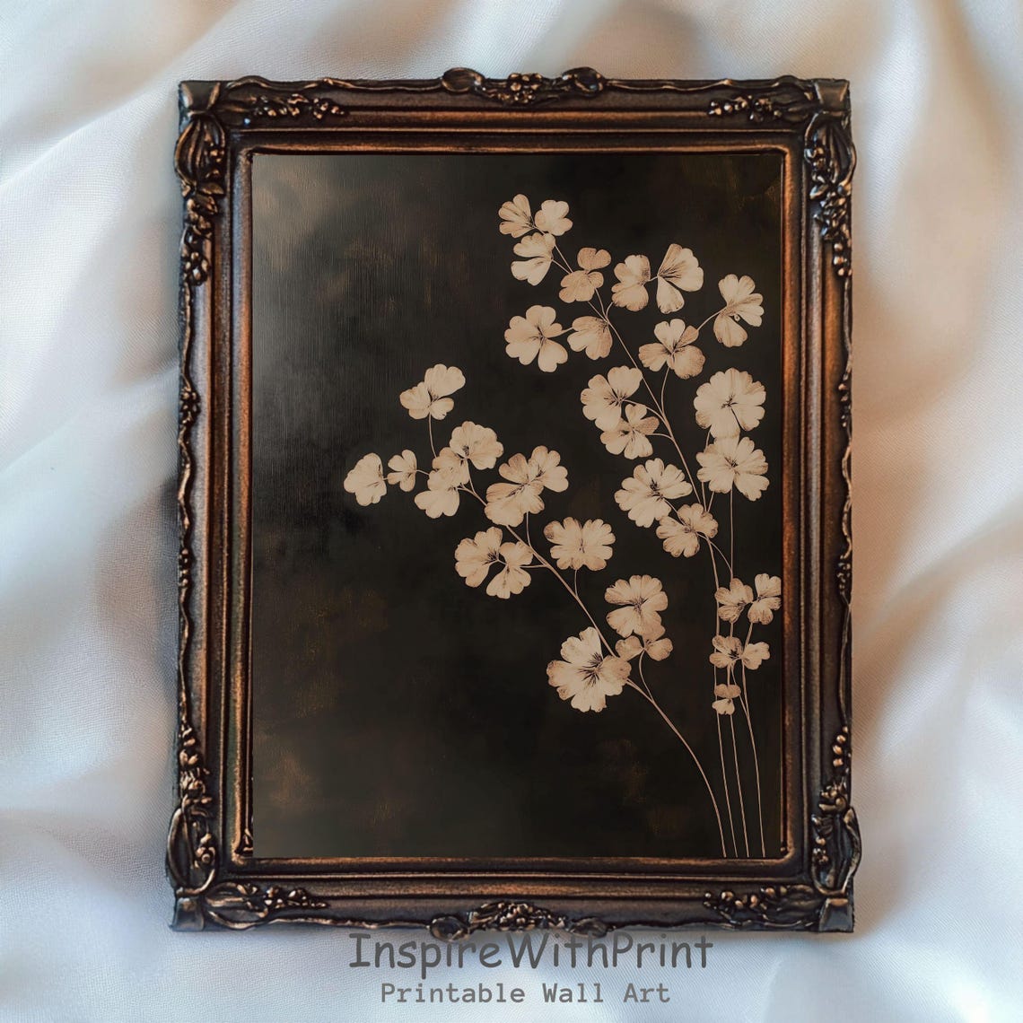 Dark Moody Botanical Blossoms Vintage Floral Style Art Poster