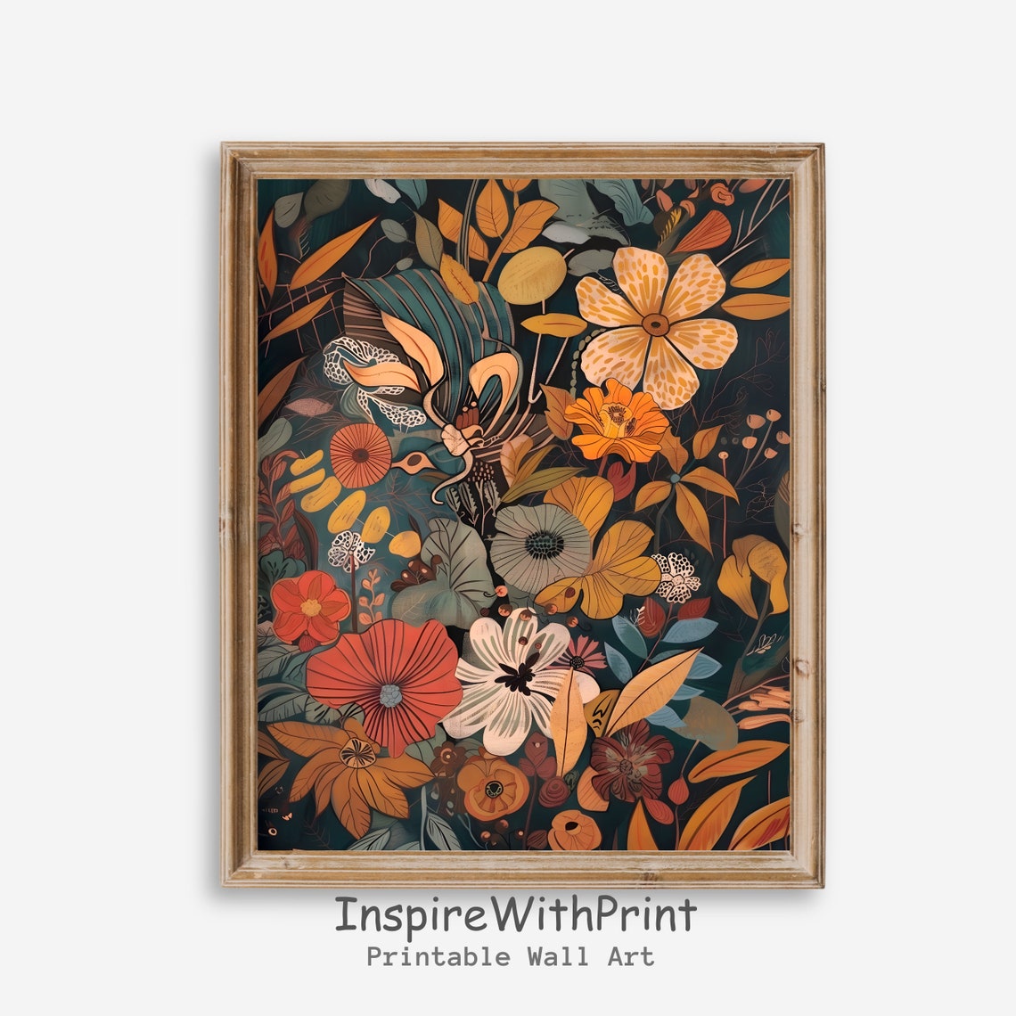 Midcentury Modern Autumn Floral Bouquet Botanical Art Poster