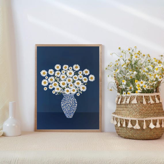 Daisy Flower Bouquet in Chinoiserie Vase Art Print