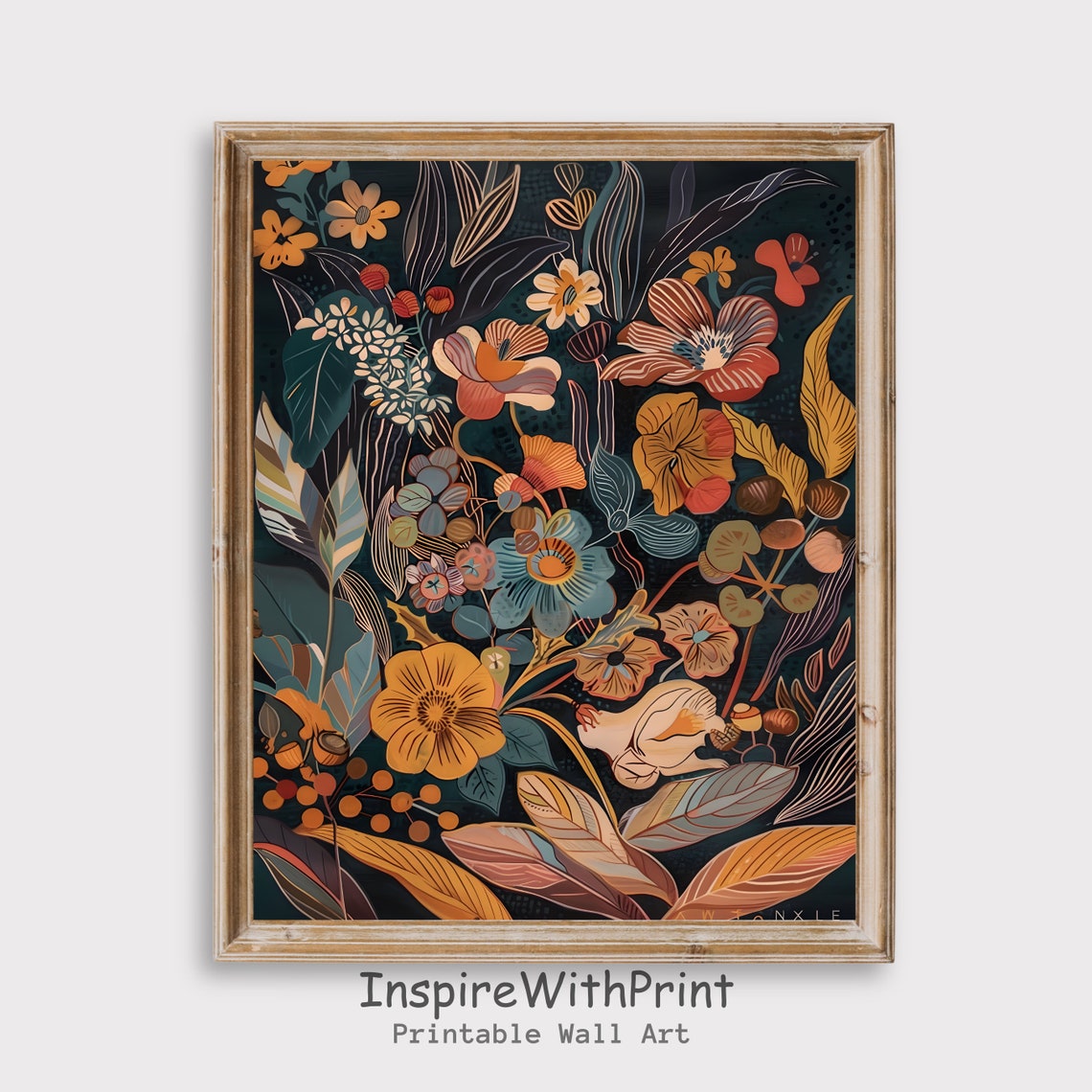 Midcentury Modern Autumn Floral Bouquet Botanical Decor Wall Art