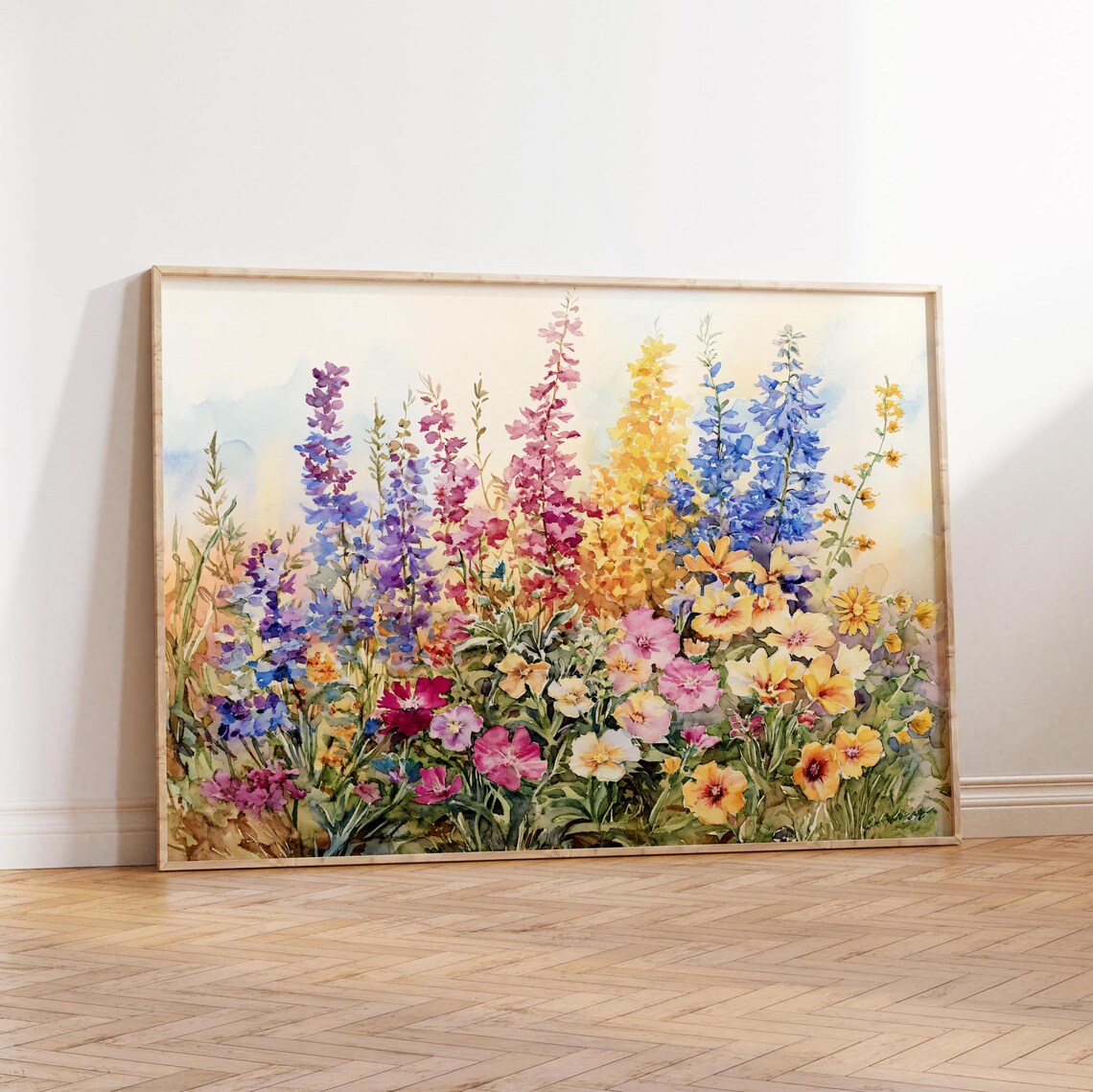 Colorful Wildflower Meadow Watercolor Painting Floral Poster
