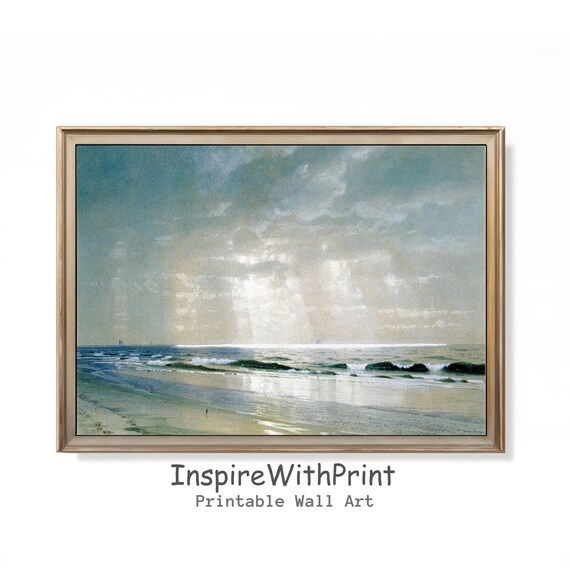 Vintage Coastal Seascape Ocean Waves Under Cloudy Sky Wall Art