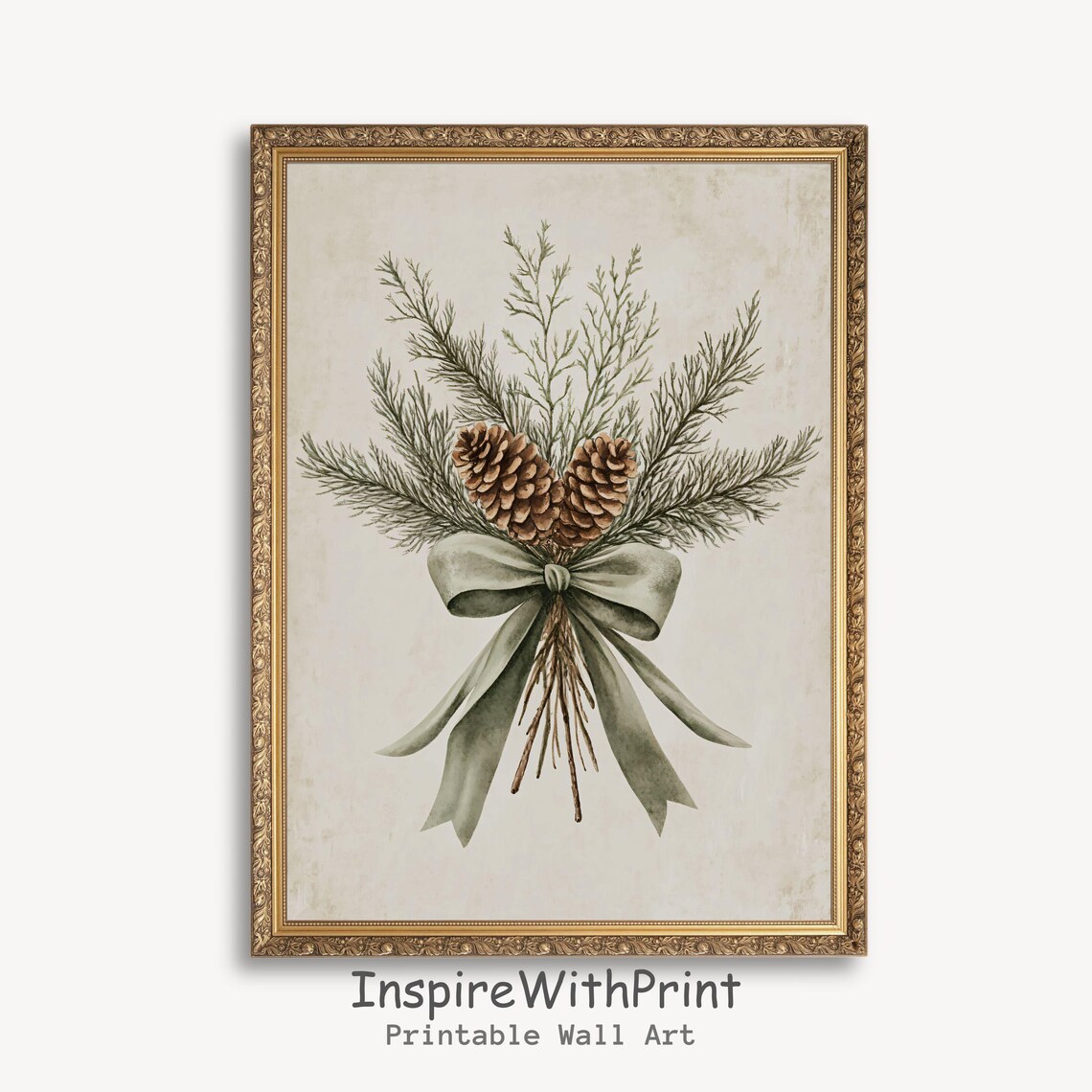Vintage Christmas Botanical Winter Branch Art Print