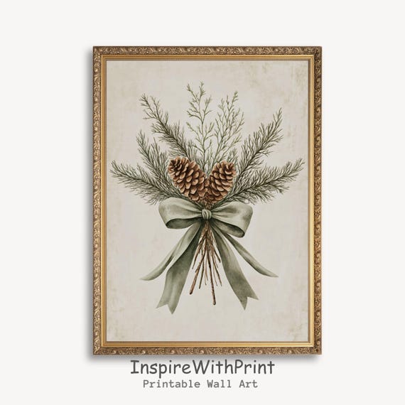 Vintage Christmas Botanical Winter Branch Art Print