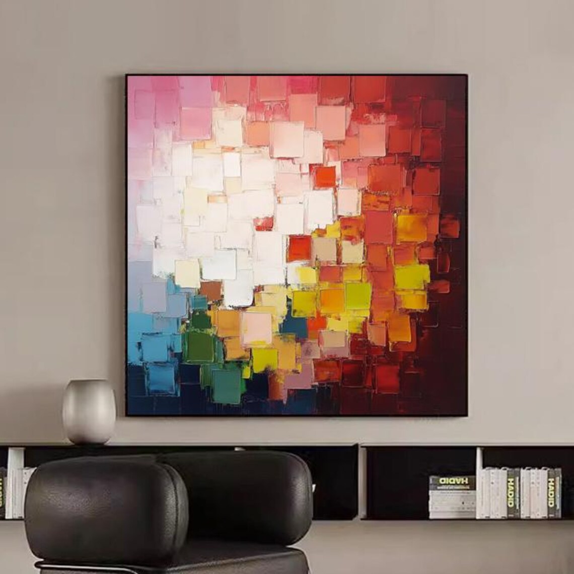 Abstract Oil Painting, Vibrant Red Gradient Blocks