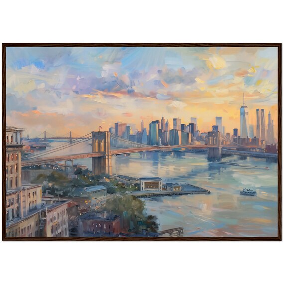 Brooklyn Bridge Sunset, Manhattan Skyline Travel Poster