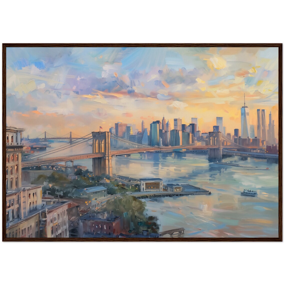 Brooklyn Bridge Sunset, Manhattan Skyline Travel Poster