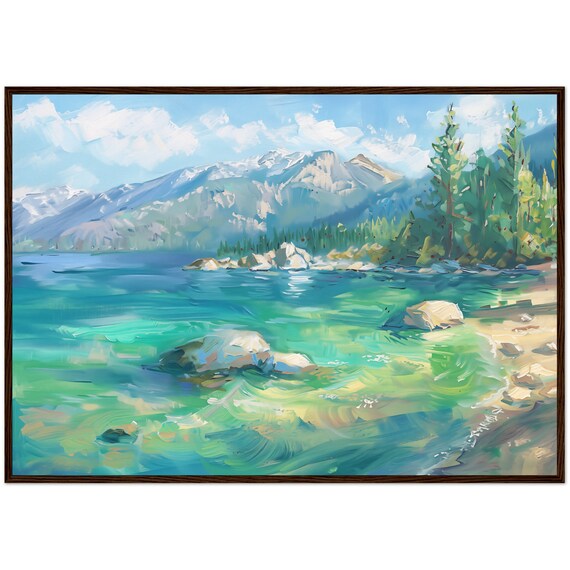 Lake Tahoe USA Turquoise Water Snow Peak Mountain Oil Painting Wall Art