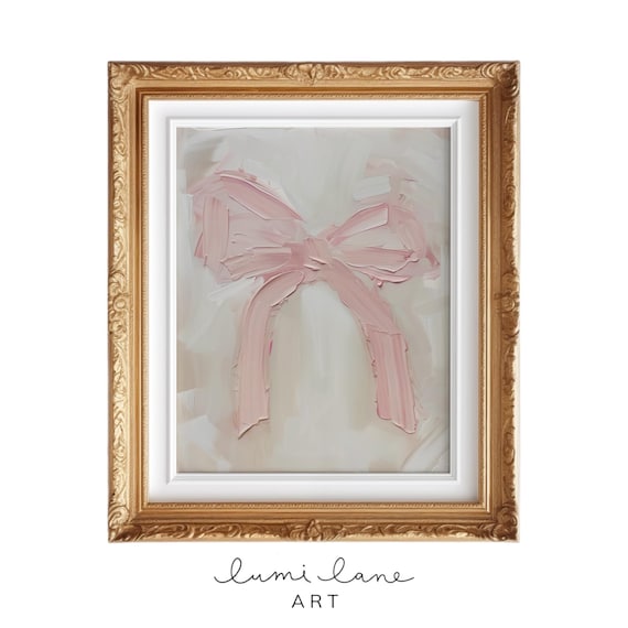 Pink Ribbon Bow Oil Painting Blush Coquette Textured Impasto Art Poster