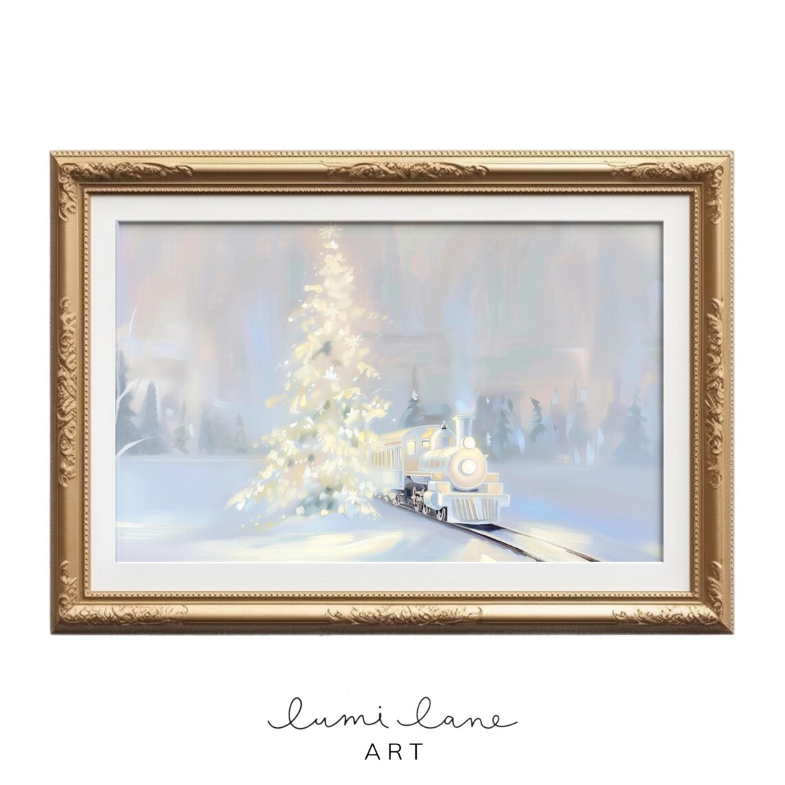 White Christmas Train Oil Painting Texture Art Print