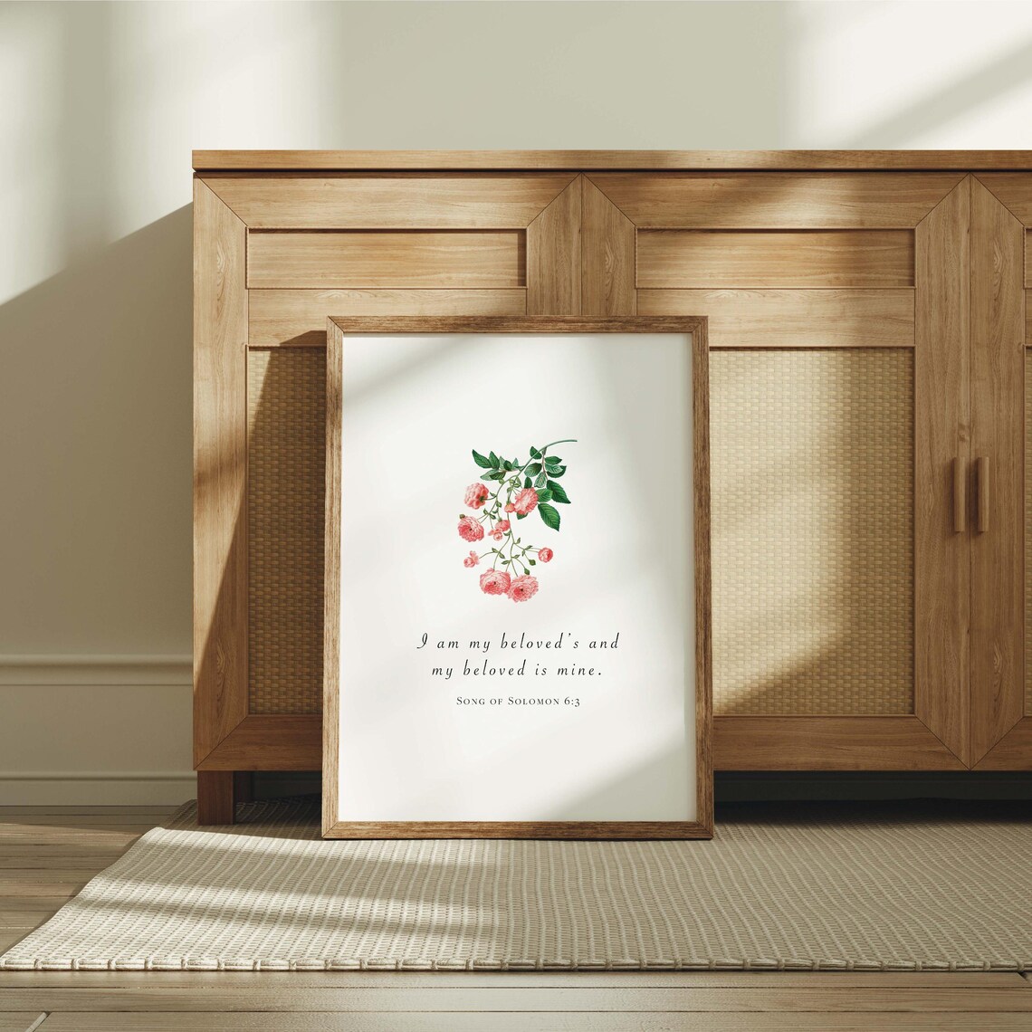 Song of Solomon 6:3 Trailing Pink Roses Botanical Love Verse Poster - Image 3
