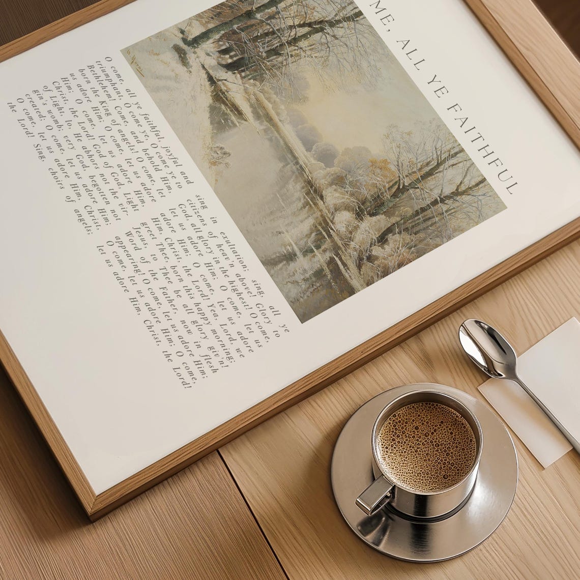 Christmas Hymn Wall Art O Come All Ye Faithful Vintage Winter Snow Landscape Farmhouse Worship Song Poster Christian Holiday Faith Gift - Image 2
