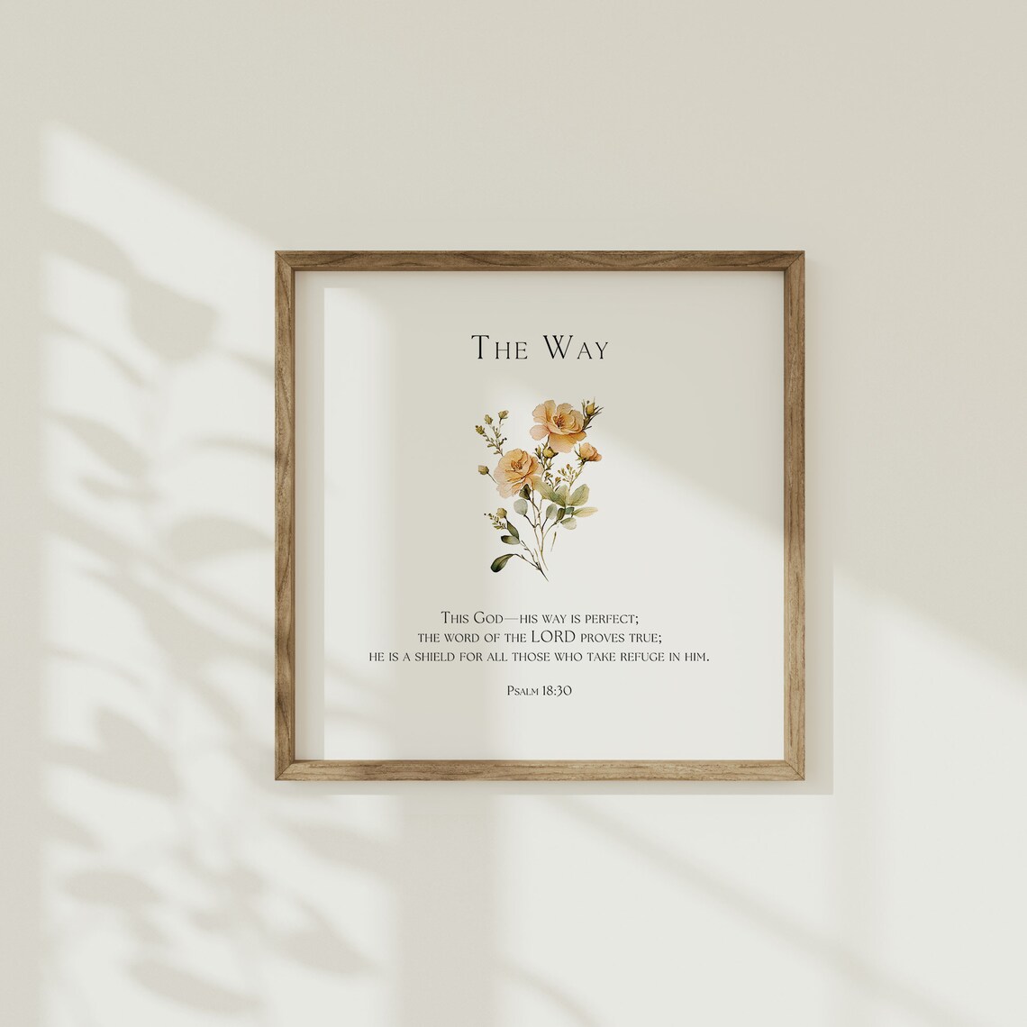 The Way Psalm 18:30 His Way Is Perfect Peach Rose Botanical Scripture Poster - Image 4