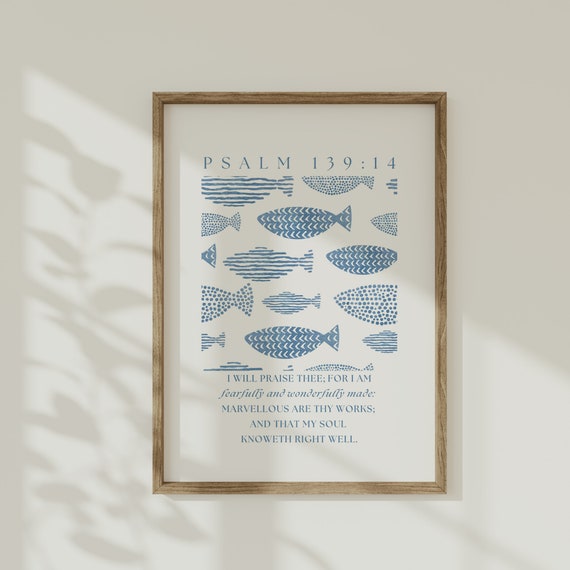 Psalm 139:14 Boys Nursery, Nautical Bible Verse Art Print