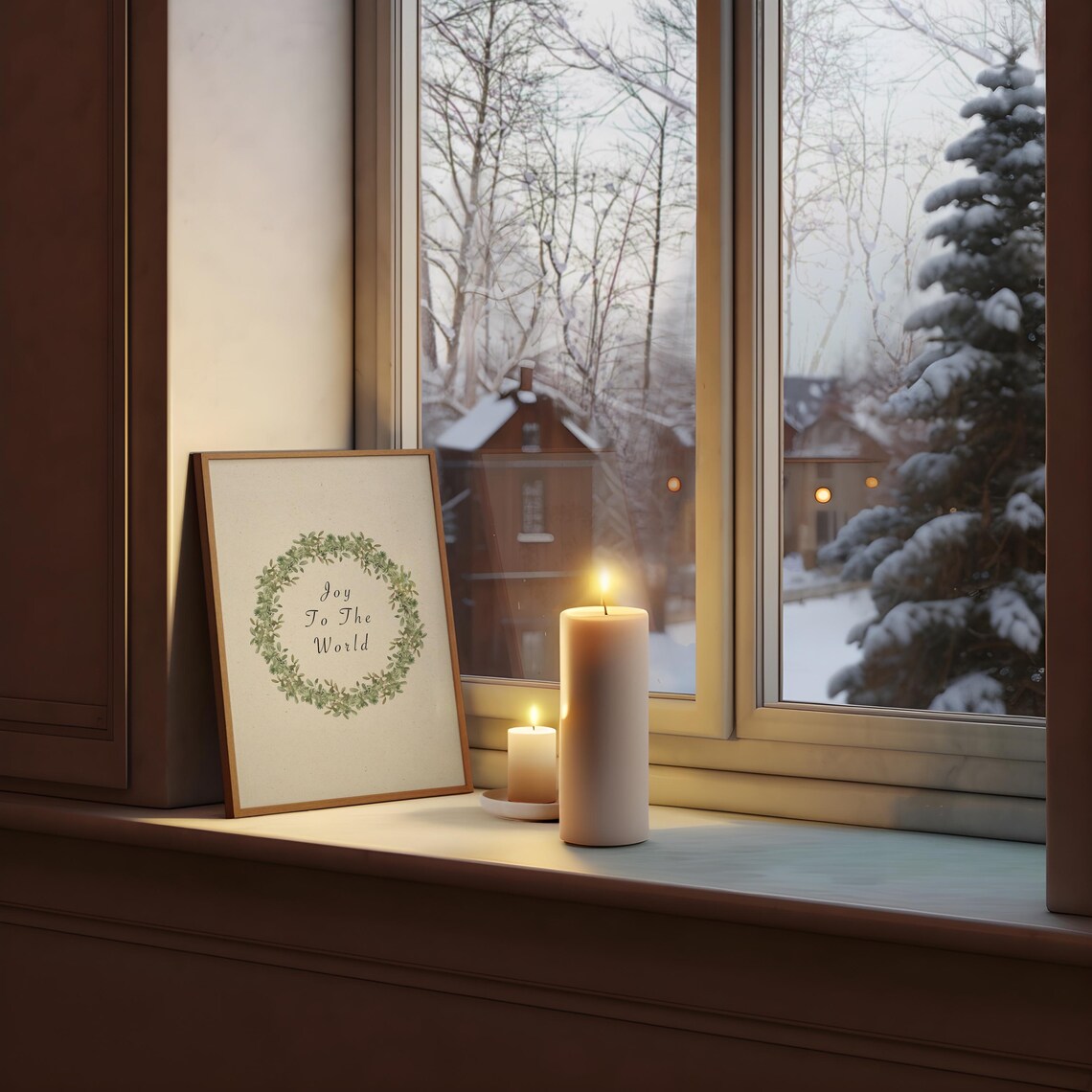 Joy To The World Green Botanical Wreath Minimalist Christmas Poster - Image 3