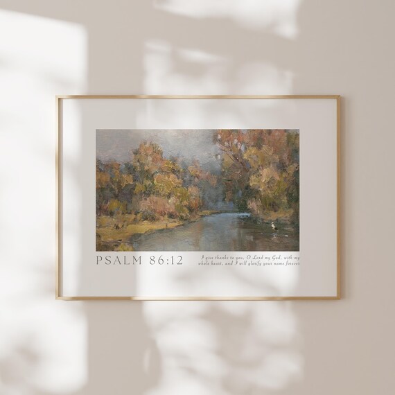 Psalm 86 12 Autumn River Landscape Bible Verse Christian Wall Art