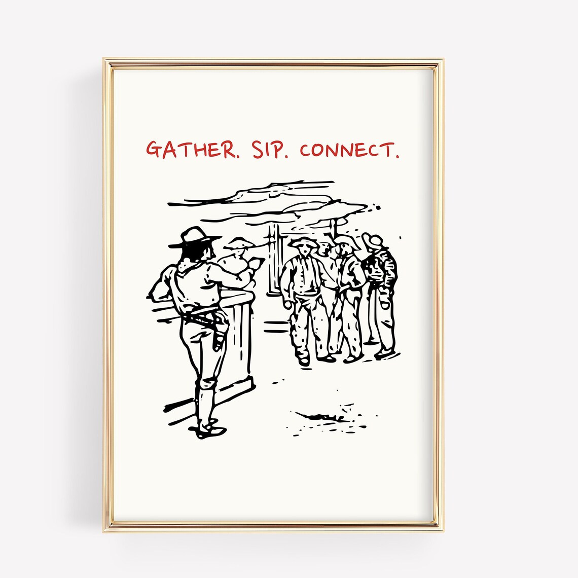 Gather Sip Connect Vintage Western Saloon Bar Scene Wall Poster