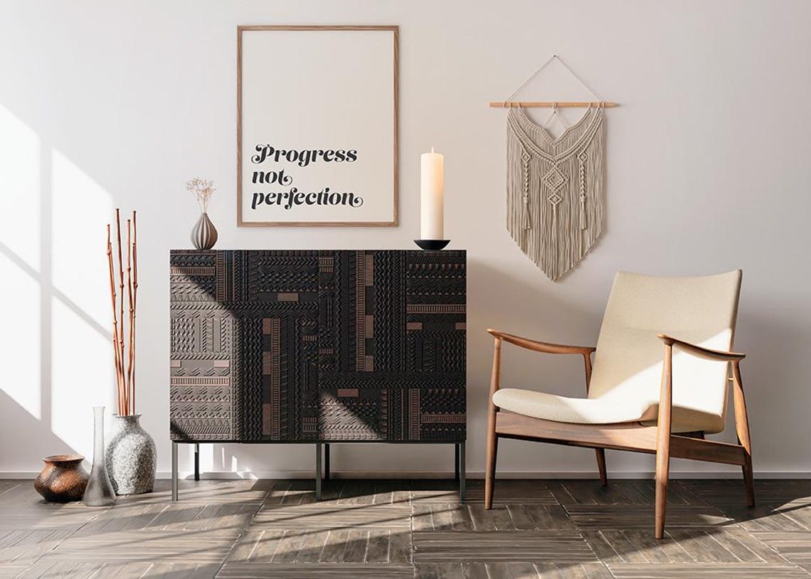Progress Not Perfection Retro Typography Boho Quote Minimalist Poster