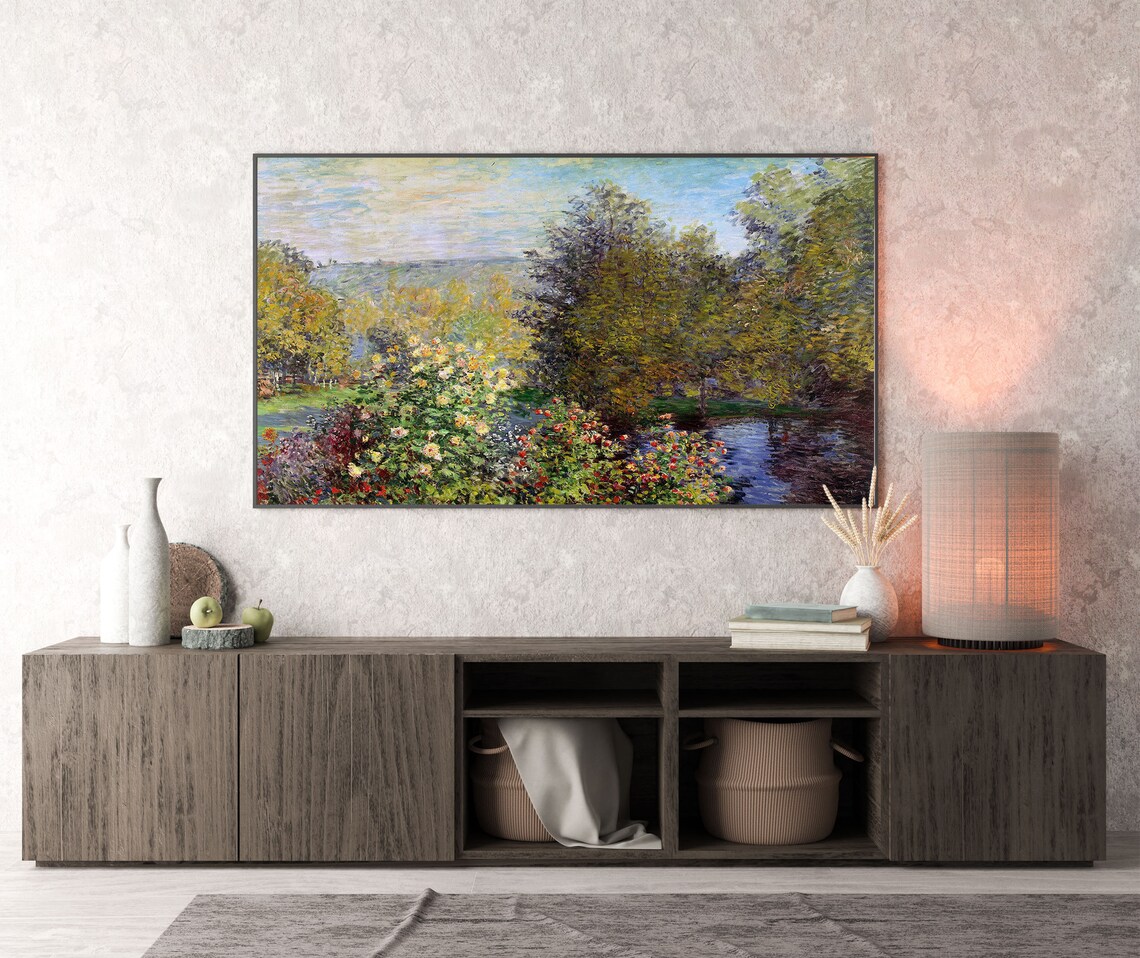 Impressionist Summer Garden Painting Flowering Bushes by a Pond Poster - Image 3