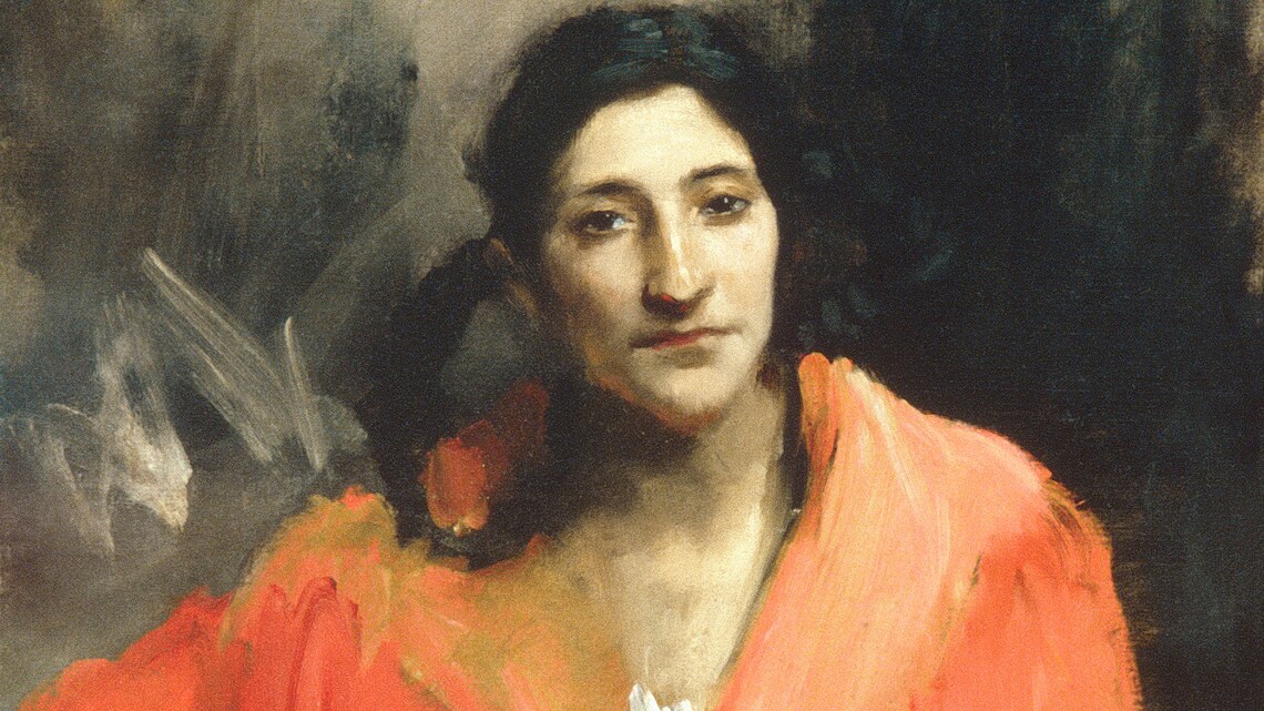 Woman in Red Shawl Moody Vintage Portrait Dark Oil Painting Art Poster - Image 2