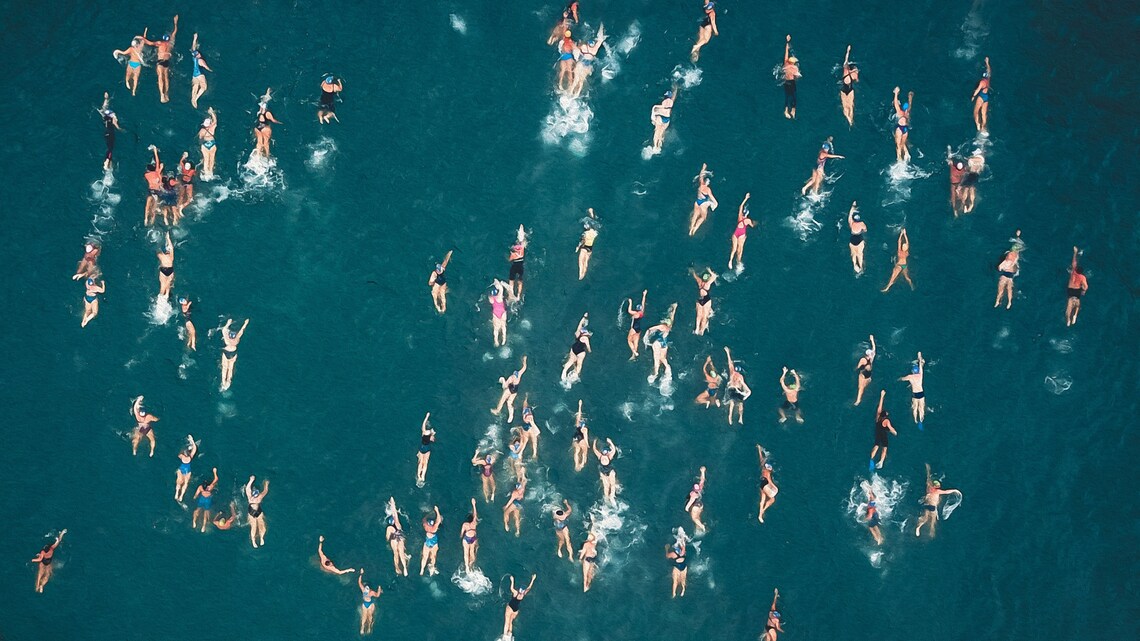 Aerial Swimmers Teal Ocean Photography People Swimming From Above Wall Art - Image 2