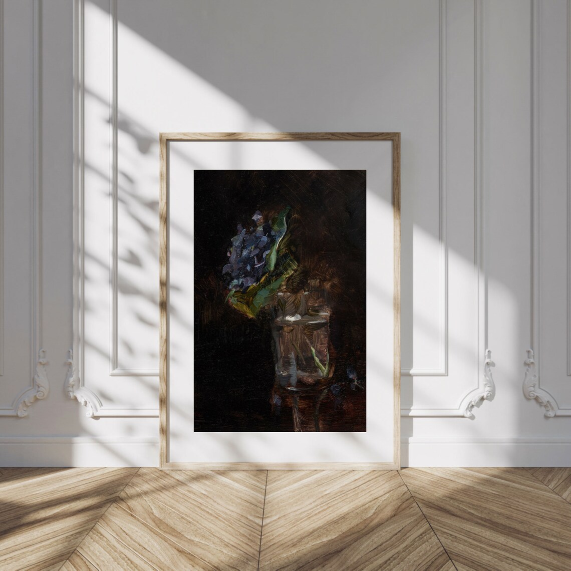 Dark Gothic Violets in Glass Jar Moody Vintage Still Life Oil Painting Poster - Image 2