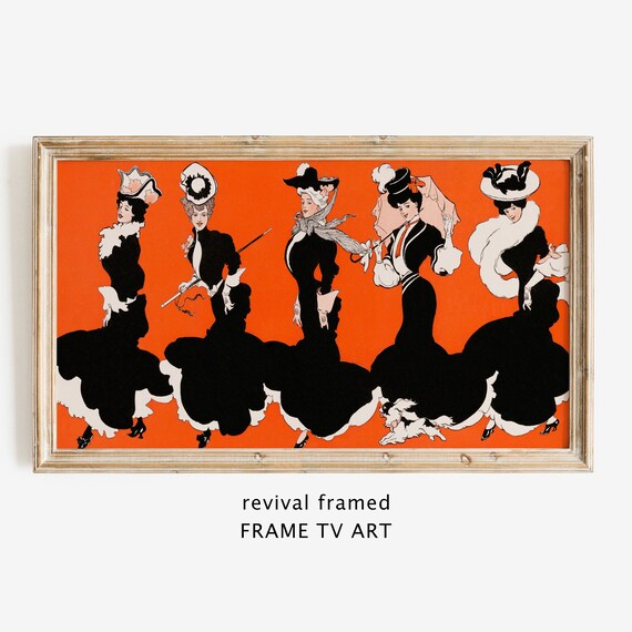 Dancing Women Frame Tv Art Vintage Media Illustration Orange Artwork Frame Tv Art Large Art Instant Tv Wallpaper