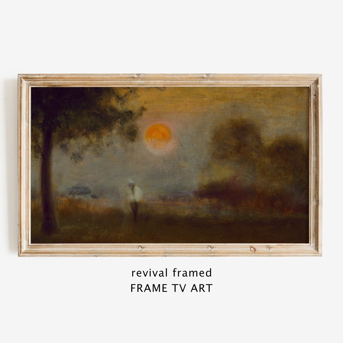 Misty Moonrise Field Lone Figure Moody Tonalist Night Landscape Poster