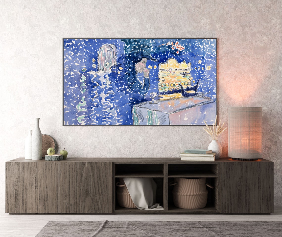 Moonlit Venice Gondolas Blue Night Watercolor Lagoon Scene Poster - Image 3