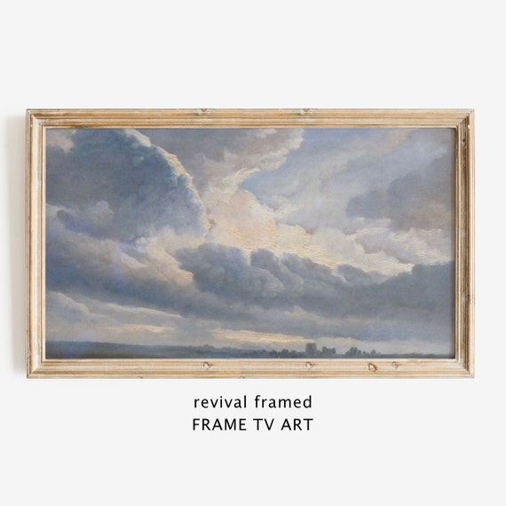 Frame Tv Art Neutral Clouds Frame Tv Art Vintage Watercolor Painting Neutral Minimalist Gray Art Home Decor Large Art
