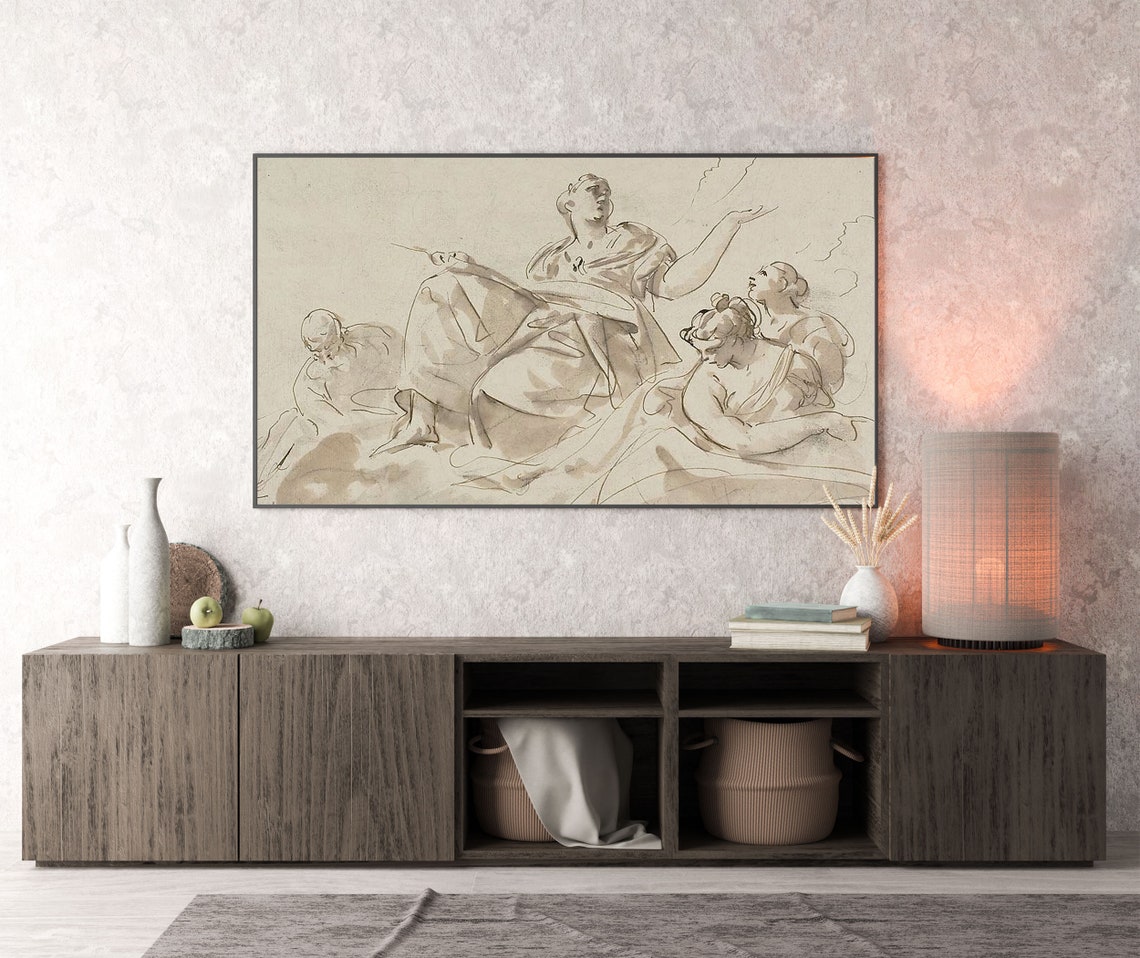 Classical Robed Figures Antique Ink Sketch Old Master Drawing Poster - Image 2