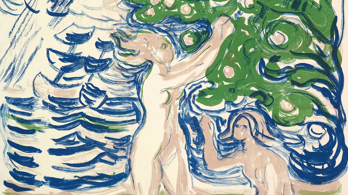 Edvard Munch Bathers by the Water Expressive Blue Figure Painting Poster - Image 2