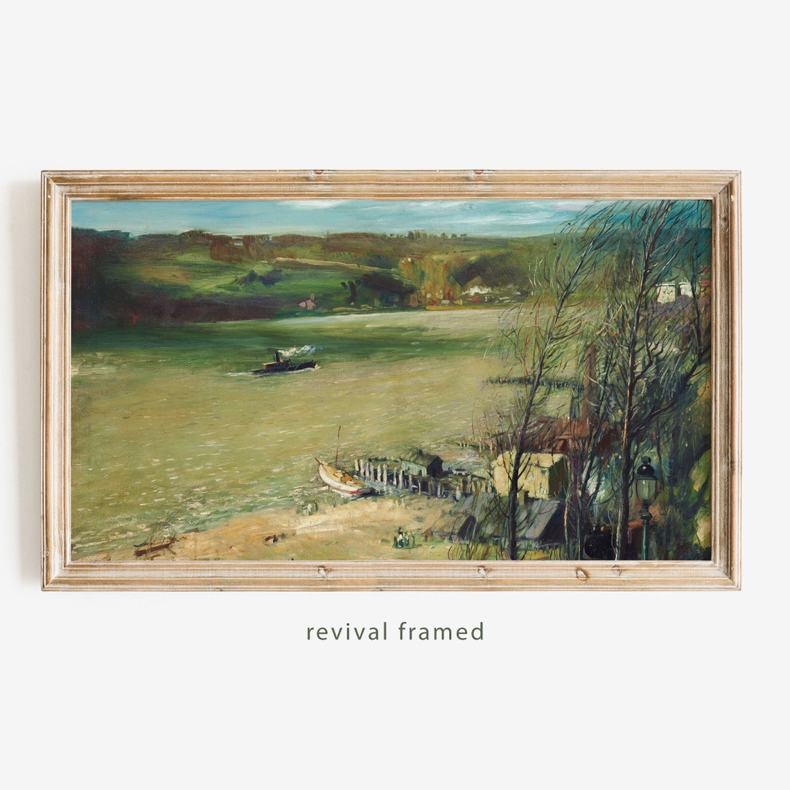 Impressionist River Landscape with Steamboat and Riverside Poster