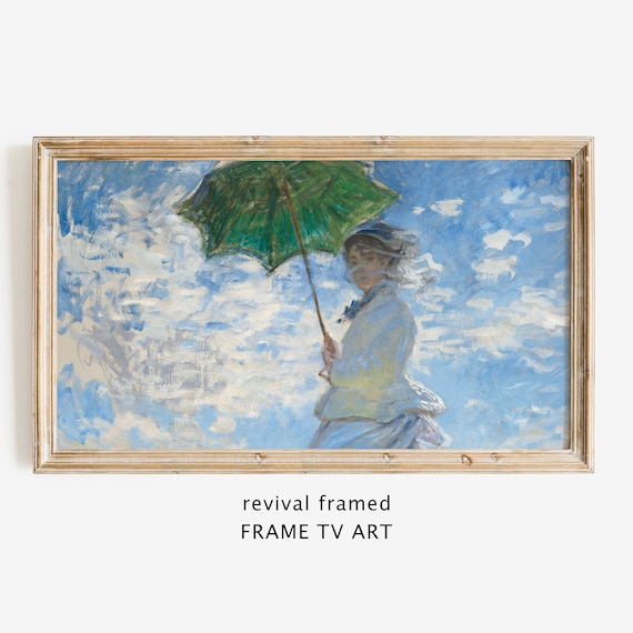 Claude Monet Woman with a Parasol Windy Day Blue Sky Impressionist Wall Art