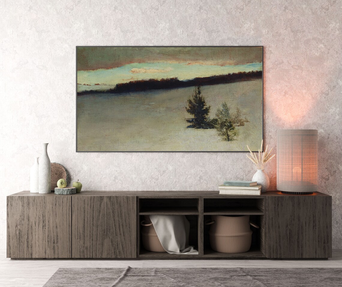Winter Snowfield Evergreens Dusk Tonalist Minimalist Snow Landscape Poster - Image 3