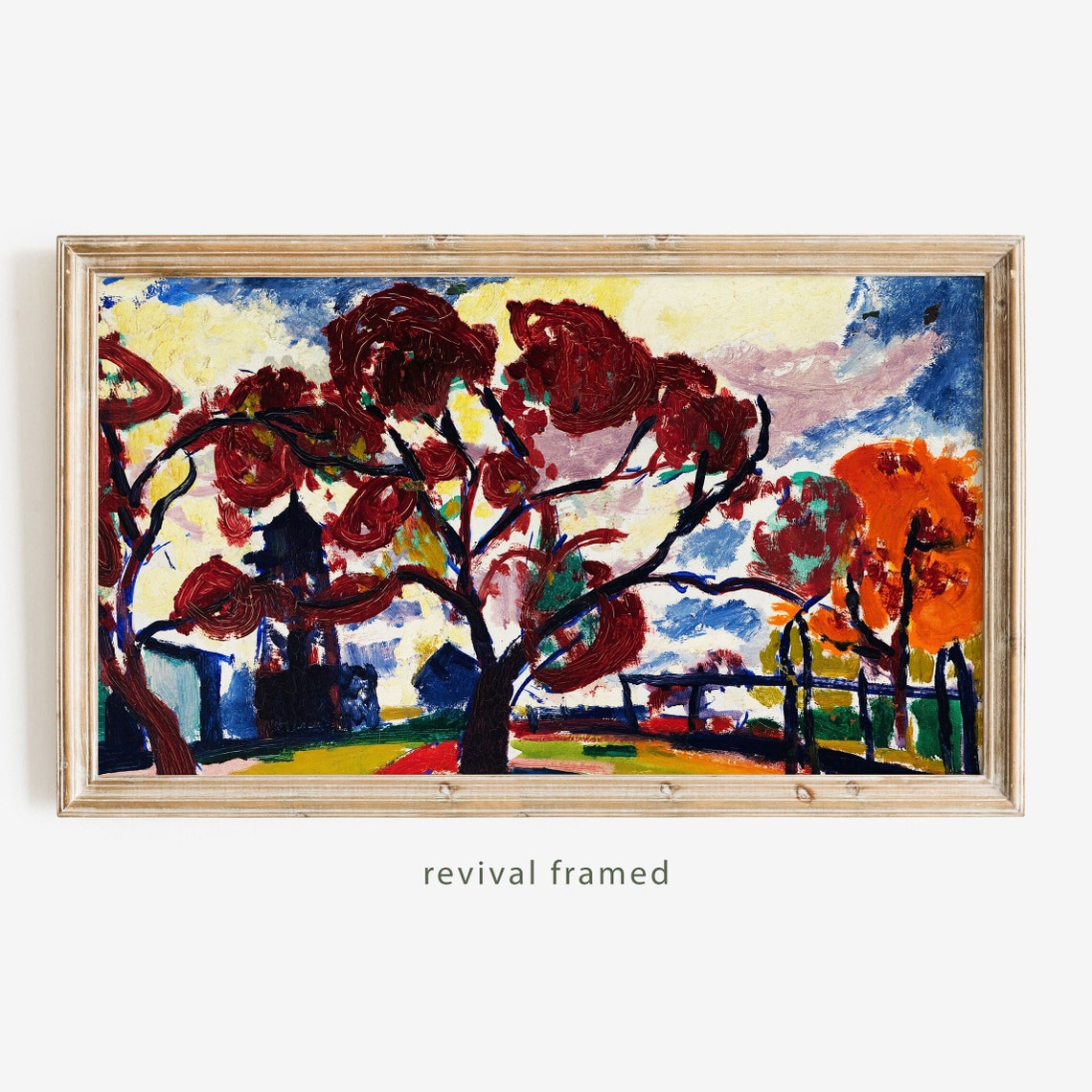Fauvist Trees with Red Foliage and Dark Trunks Landscape Poster