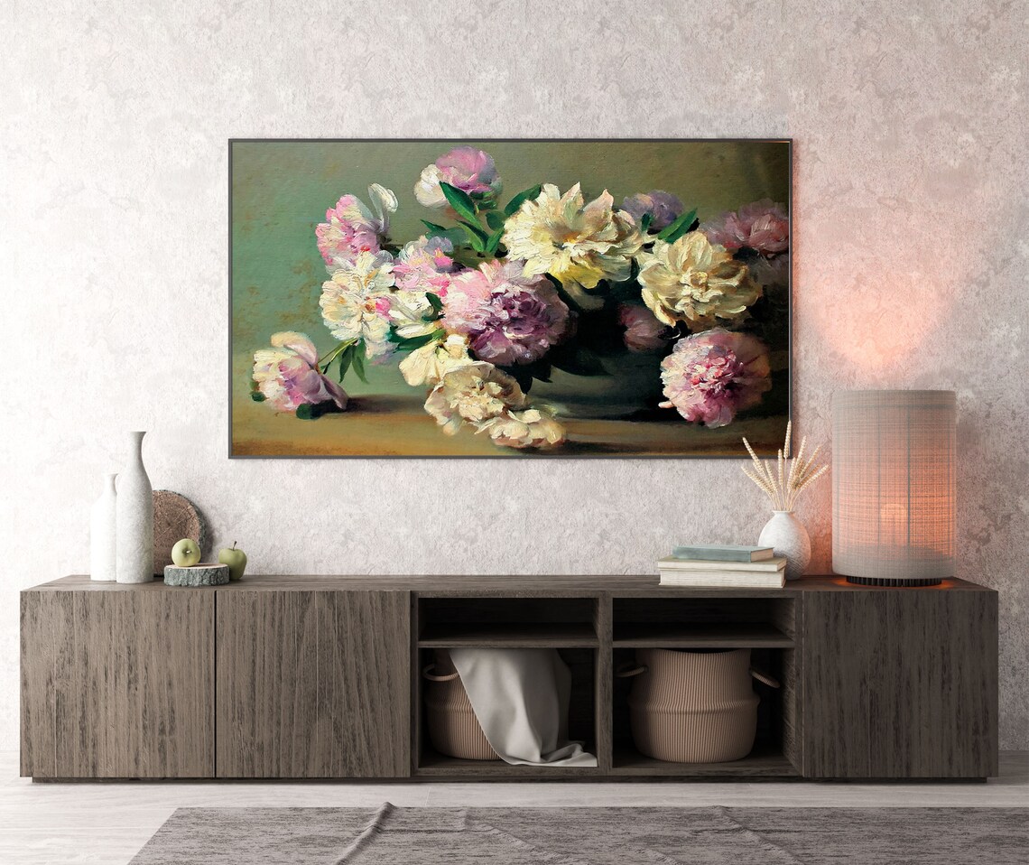 Pink and White Peonies Vintage Still Life Oil Painting Floral Poster - Image 3