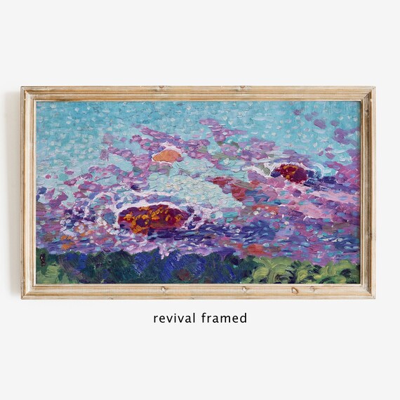 Colorful Impressionist Sunset Sky Purple Turquoise Clouds Vintage Style Wall Art